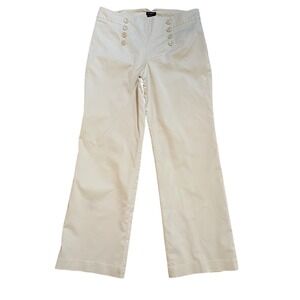 Ann Taylor Curvy Sailor Pants Womens 6 Cream‎ Wide Leg Nautical Button Front